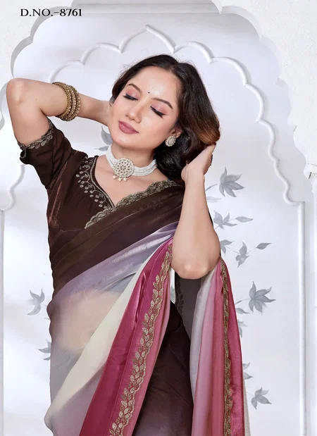 Shanaya By Nari Fashion Fendy Satin Silk Zarkan Border Saree